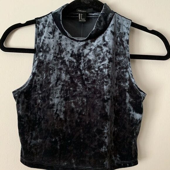 Forever 21 blue velour cropped top, stand up collar, great condition, size S/P - Picture 1 of 4